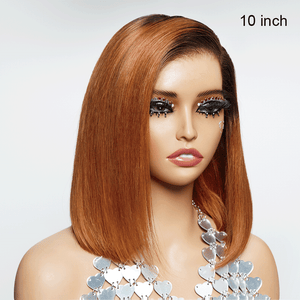 9x6 Glueless Ginger Ombre Blunt Cut Smooth Bob Wig