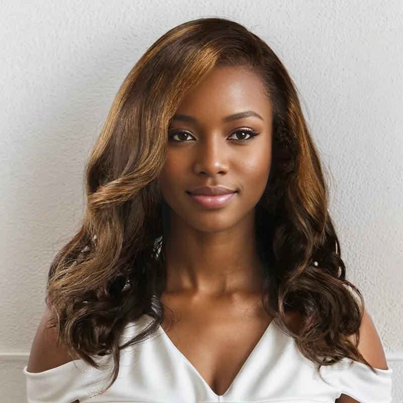 13x4 Glueless Brown Mixed Color Highlight Bob Body Wave Wig - SHINE HAIR WIG