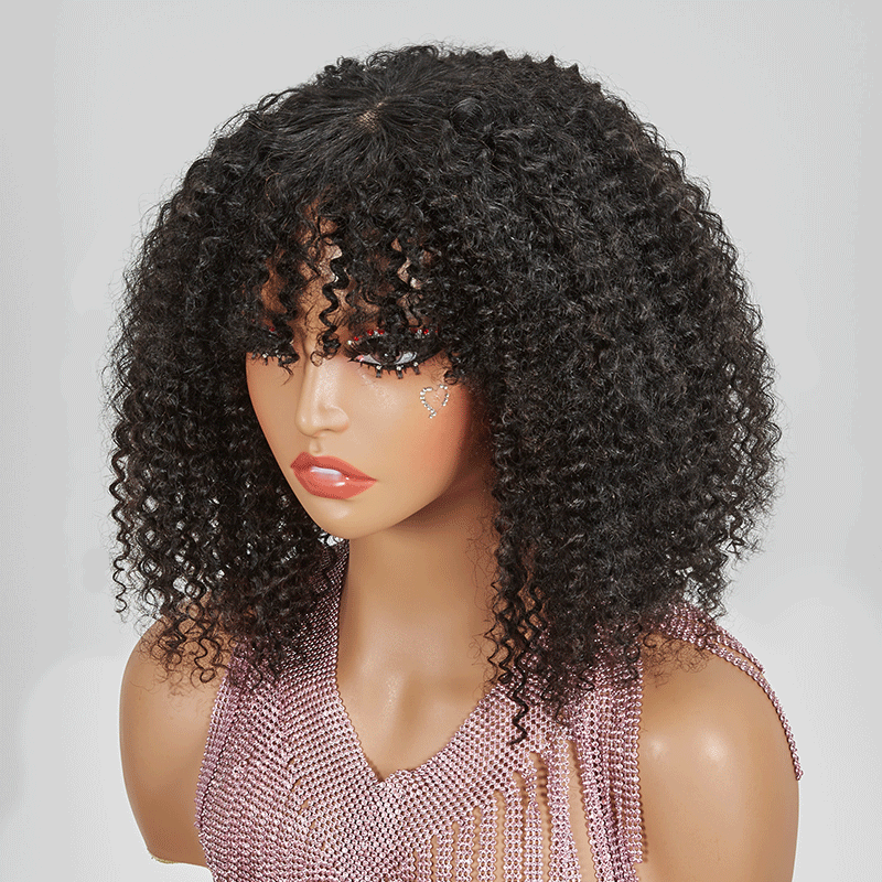 HJ weave beauty hair For Beginners Glueless Kinky Curly Bob Wig With Bangs