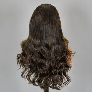 Glueless Brown Highlight Brazilian Body Wave Bangs Wig