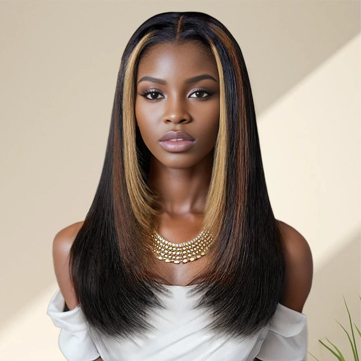 9x6 Layer Glueless Multi-Color Highlights Silky Straight Wig