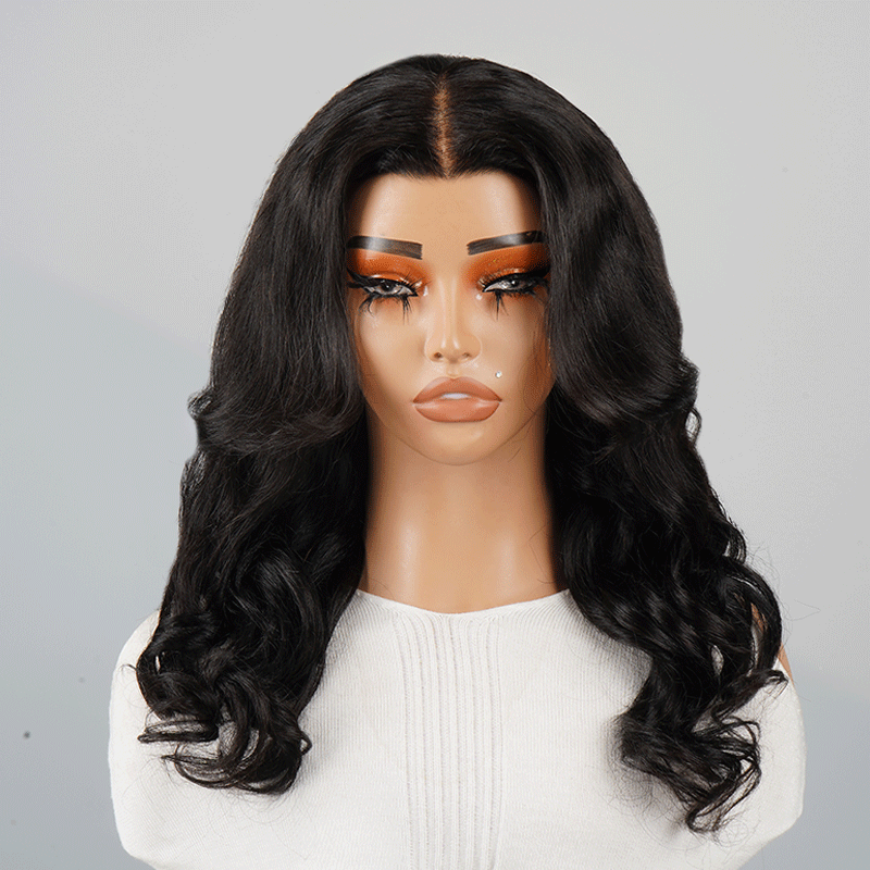 9x6 Glueless Layered Bangs Curtain Wavy Wig