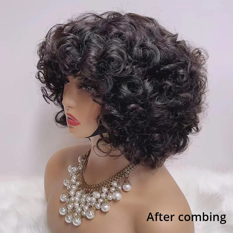 Glueless 3 Color Styled Bouncy Curls 99j/Highlight Brown Bob Wig