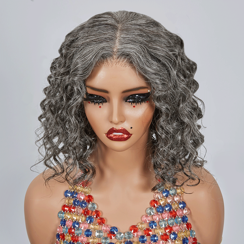 7x5 Glueless Color Salt & Pepper Bob Wig Water Wave