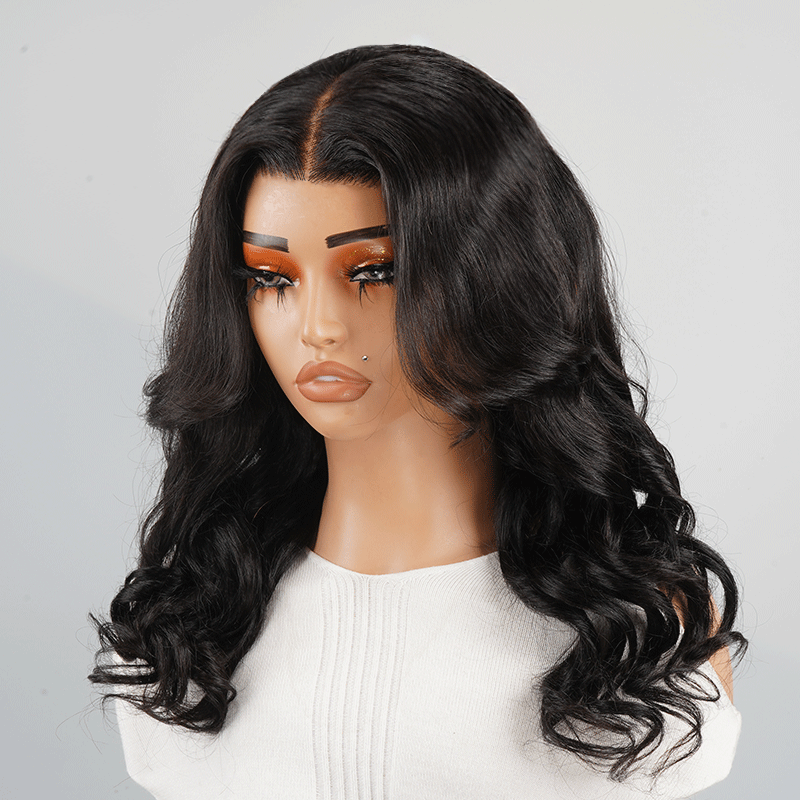 9x6 Glueless Layered Bangs Curtain Wavy Wig