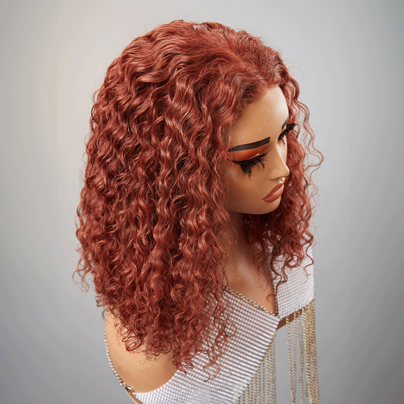 9x6 Glamor Glueless Red Brown Bob Curly Wig