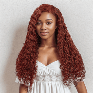 black woman wear 9x6 Glueless Hottest Micro Knots Reddish Brown Curly Wig