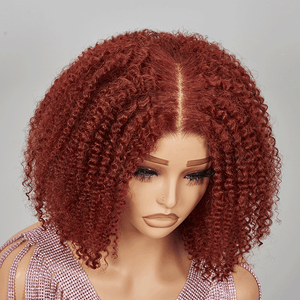 9x6 Glueless Bob Reddish Brown Kinky Curly Wig