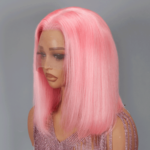 13x4 Bob Wig Pink Color Lace Frontal Human Hair