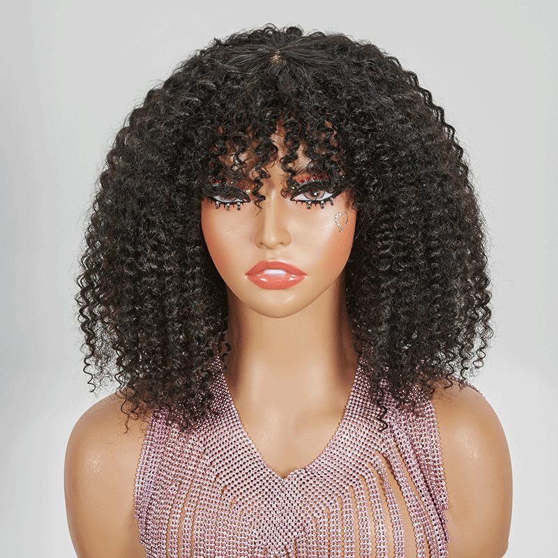 HJ weave beauty hair For Beginners Glueless Kinky Curly Bob Wig With Bangs