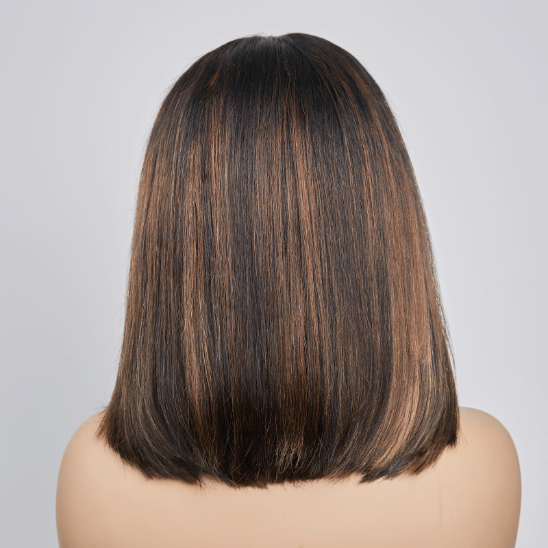 9x6 Glueless Color Highlight Straight Bob Wig 100% Human Hair