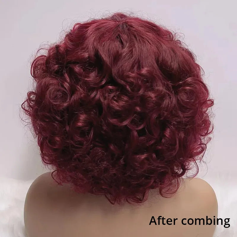 Glueless 3 Color Styled Bouncy Curls 99j/Highlight Brown Bob Wig