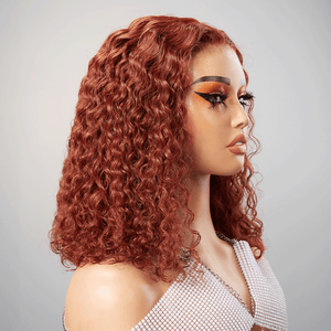 9x6 Glamor Glueless Red Brown Bob Curly Wig