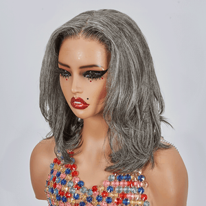 7x5 Glueless Salt & Pepper Bob Short Layered Wig Wavy