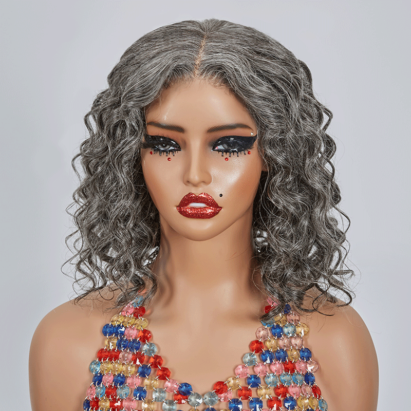 7x5 Glueless Color Salt & Pepper Bob Wig Water Wave