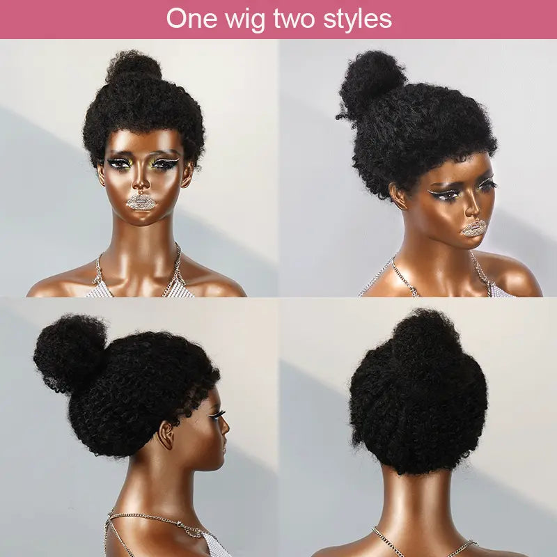 13x4 Glueless Kinky Edges Kinky Curly Frontal Wig 2 Styles