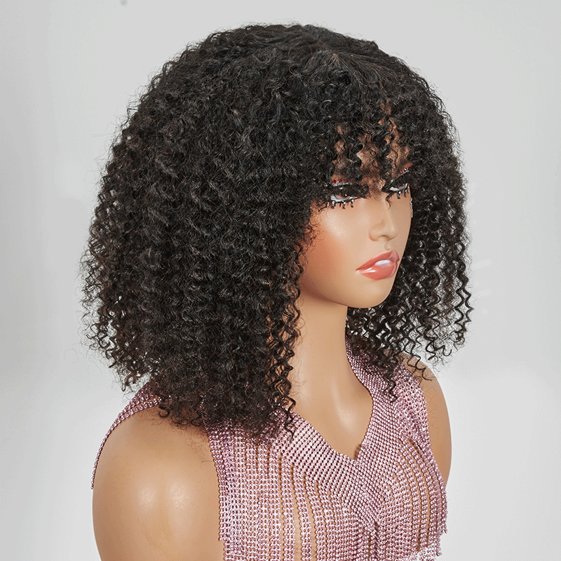 HJ weave beauty hair For Beginners Glueless Kinky Curly Bob Wig With Bangs