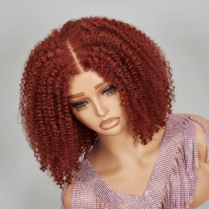 9x6 Glueless Bob Reddish Brown Kinky Curly Wig