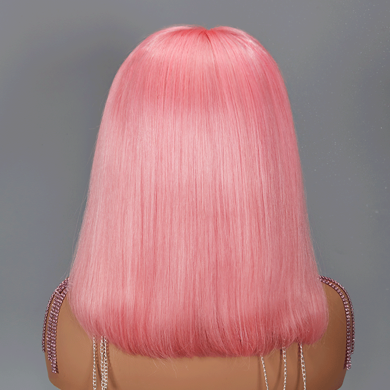 13x4 Bob Wig Pink Color Lace Frontal Human Hair