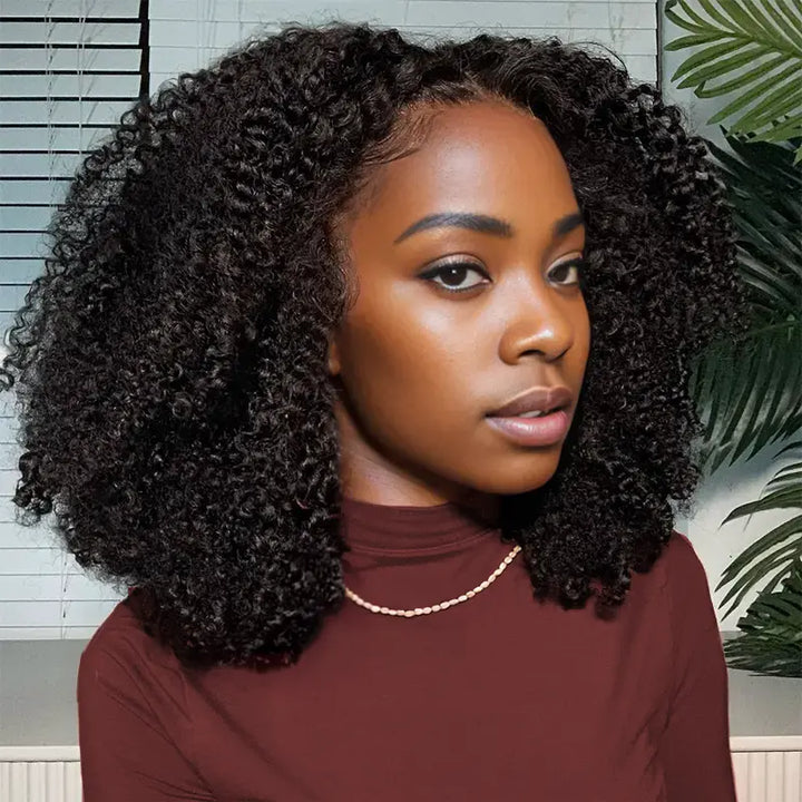 black woman wear 9x6 Glueless Layer C Part Brown Short Cut Bob Wig
