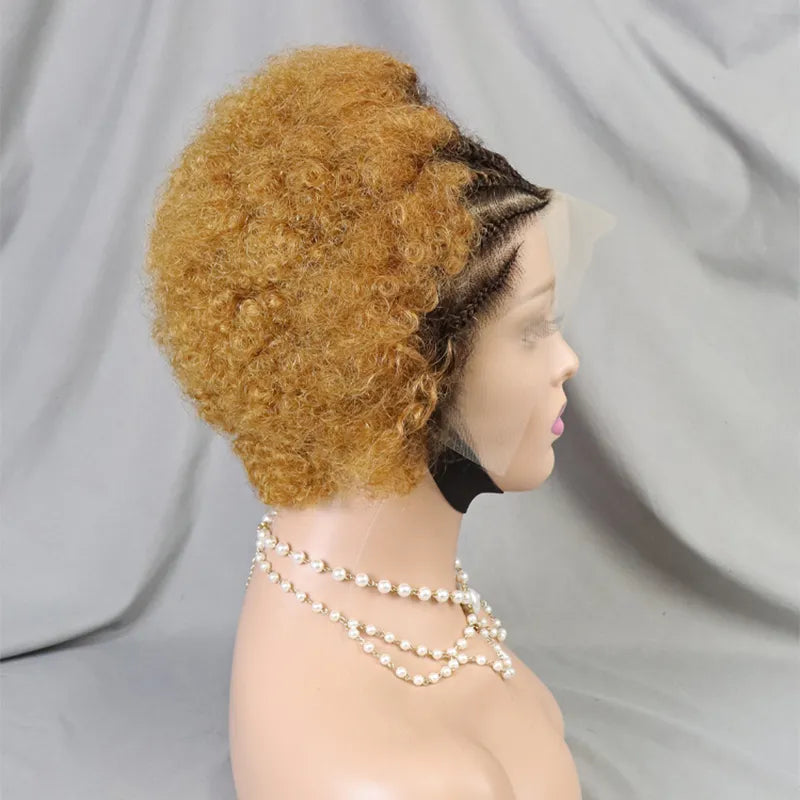 13x4 Lace Afro Curly 5 Colors Bob Braided Hair Wig Human Hair