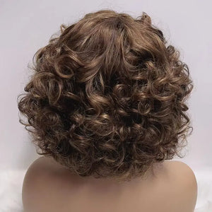 Glueless 3 Color Styled Bouncy Curls 99j/Highlight Brown Bob Wig