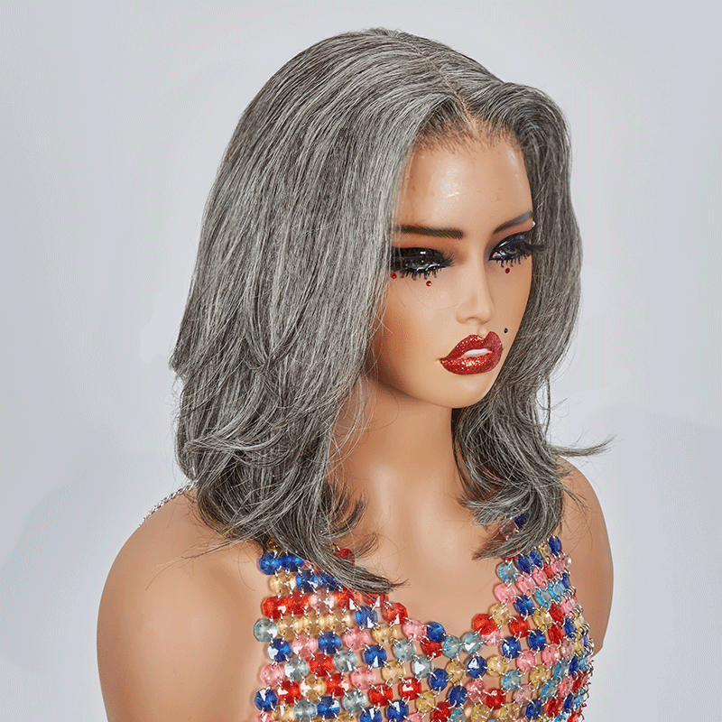 7x5 Glueless Salt & Pepper Bob Short Layered Wig Wavy