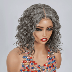 7x5 Glueless Color Salt & Pepper Bob Wig Water Wave