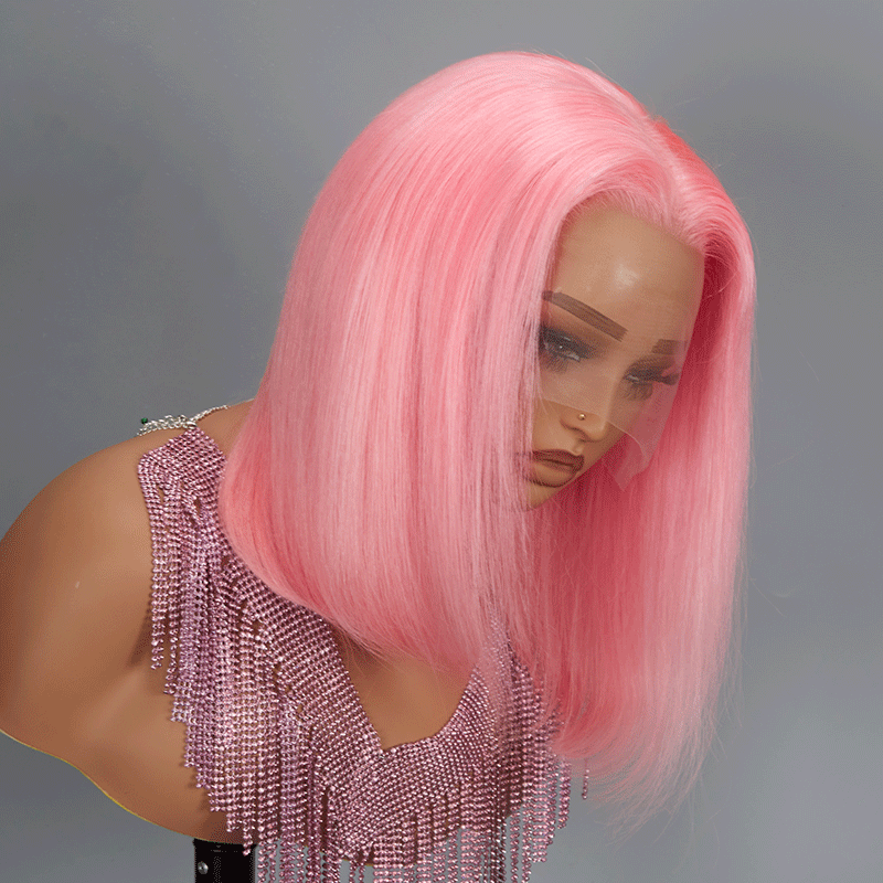 13x4 Bob Wig Pink Color Lace Frontal Human Hair