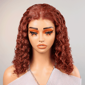 9x6 Glamor Glueless Red Brown Bob Curly Wig