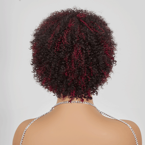 Glueless Afro Red Highlight Kinky Curly Short Bob Pixie Wig