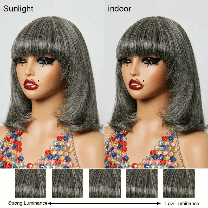 Glueless Color Layer Salt & Pepper Bob Wig Glueless Smooth