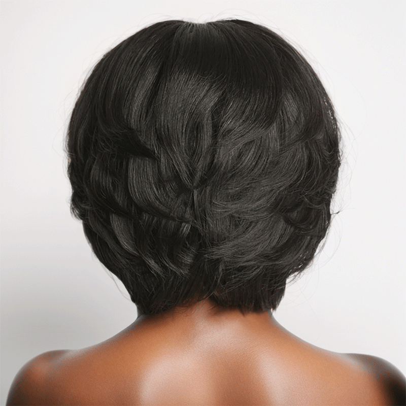 black woman wear 13x6 T Part Lace Elegant Short Pixie Cut Boss Vibe Minimalist Bob Wig