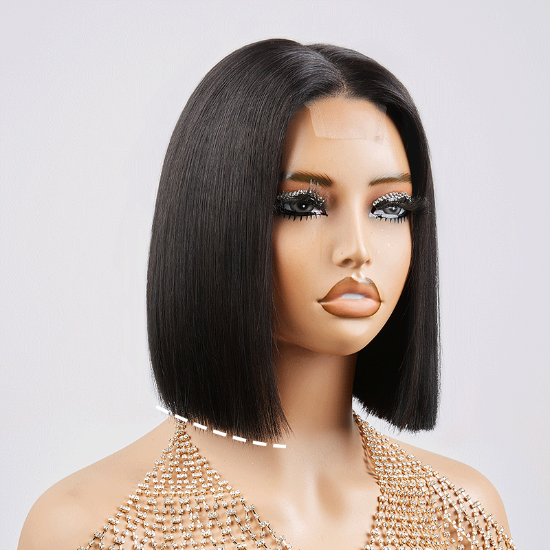 2x6 Lace Silky Deep Middle Part Straight Bob Wig 100% Human Hair