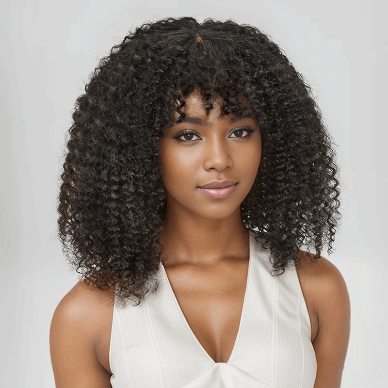 HJ weave beauty hair For Beginners Glueless Kinky Curly Bob Wig With Bangs