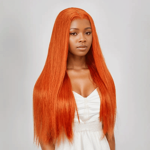 black woman wear 9x6 Glueless Eye Catching Ginger Color Smooth Wig