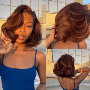 9x6 Glueless Layer C Part Brown Short Bob Cut Wavy Wig