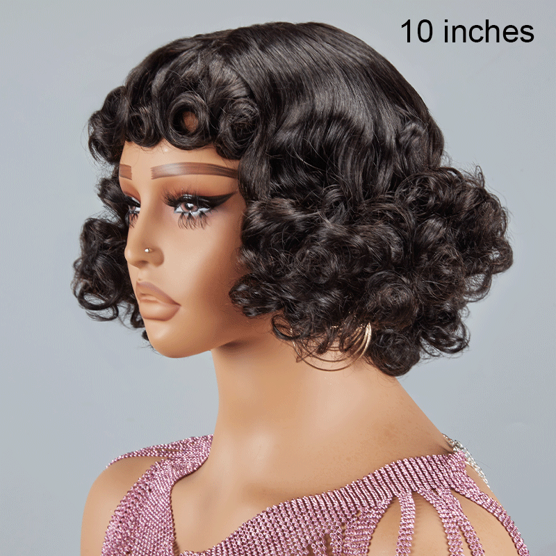 Glueless Fake Scalp Bob Wig Rose Curly 3s Wear Go