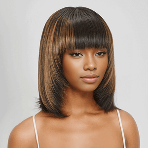 HJ weave beauty hair Glueless Layered Highlight Colorful Bob Wig With Smooth Bangs