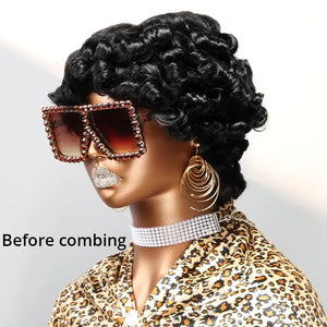 Glueless 3 Color Styled Bouncy Curls 99j/Highlight Brown Bob Wig