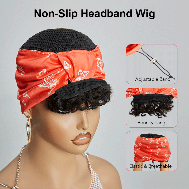 Glueless 3s Throw & Go Bob Headband With Bangs Curly Wig