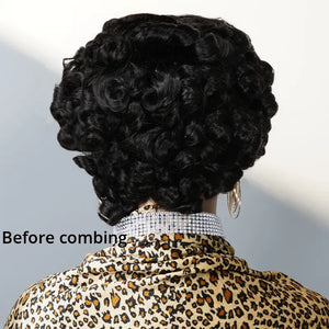 Glueless 3 Color Styled Bouncy Curls 99j/Highlight Brown Bob Wig