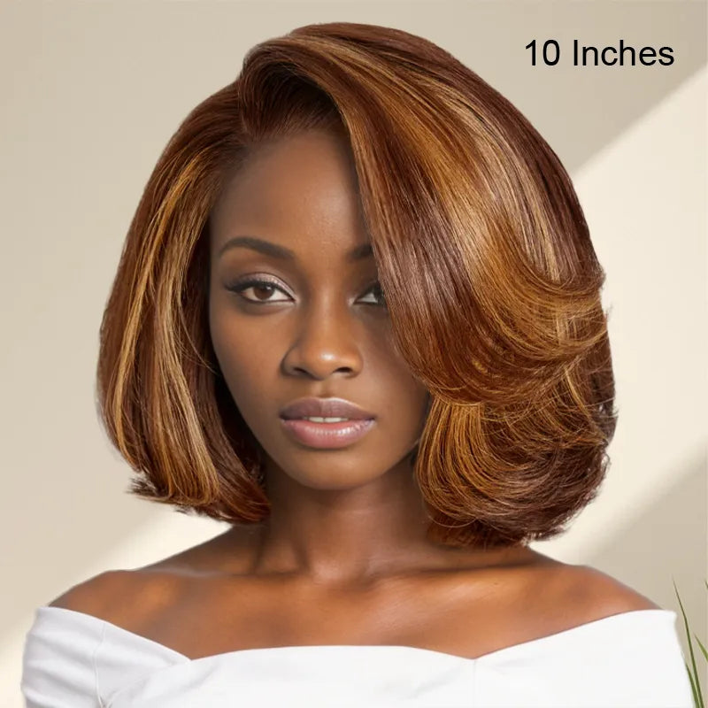 9x6 Layer C Part Glueless Caramel Brown Blonde Mixed/Natural Bob Wig